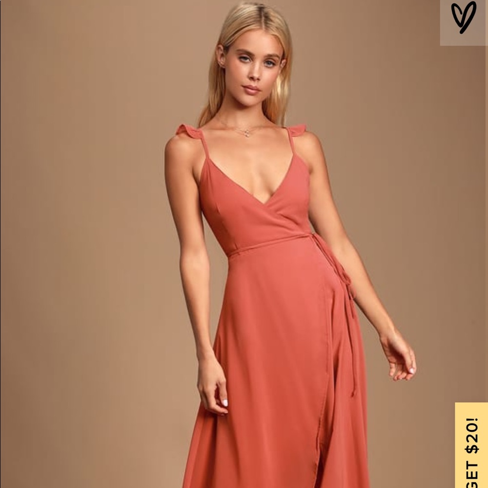 LuLus Rusty Rose Tie Wrap Maxi Dress